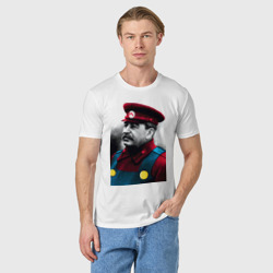 Футболка с принтом Иосиф Виссарионович Марио - Сталин meme для мужчины, вид на модели спереди №2. Цвет основы: белый