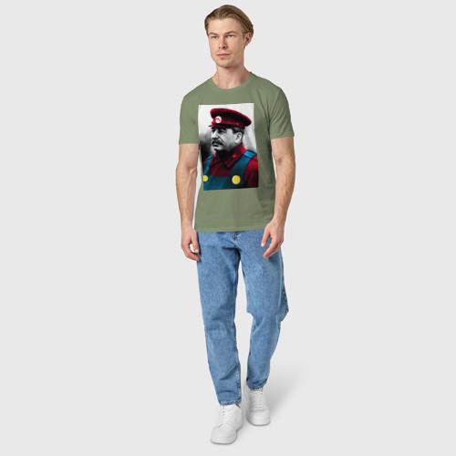 Мужская футболка хлопок Иосиф Виссарионович Марио - Сталин meme, цвет авокадо - фото 5