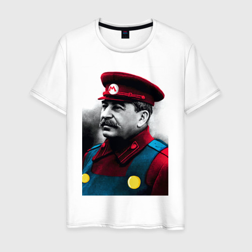 Мужская футболка из хлопка с принтом Иосиф Виссарионович Марио - Сталин meme, вид спереди №1