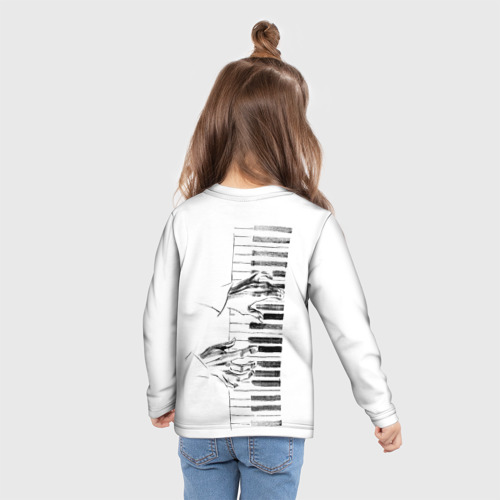 Детский лонгслив 3D с принтом Фортепианный концерт, вид сзади #2