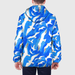 Куртка с принтом Летящие чайки в небе для мужчины, вид на модели сзади №2. Цвет основы: белый