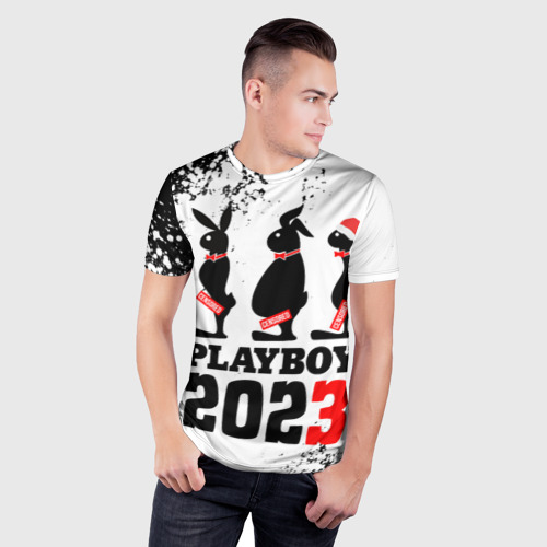 Мужская футболка 3D Slim Новогодние пошлые кролики, цвет 3D печать - фото 3