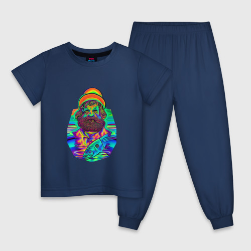 Детская пижама хлопок с принтом Рыбак и рыба, вид спереди #2
