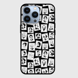 Чехол для iPhone 13 Pro Марки с великими писателями, черный фон
