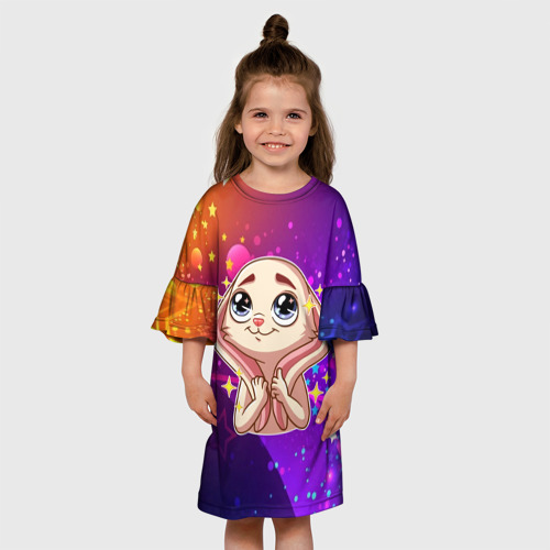 Детское платье 3D с принтом Сильно восхищенная зайка, вид сбоку #3