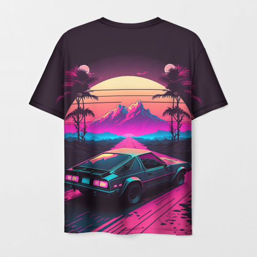 Мужская футболка 3D Synthwave car and mountains, цвет 3D печать - фото 2