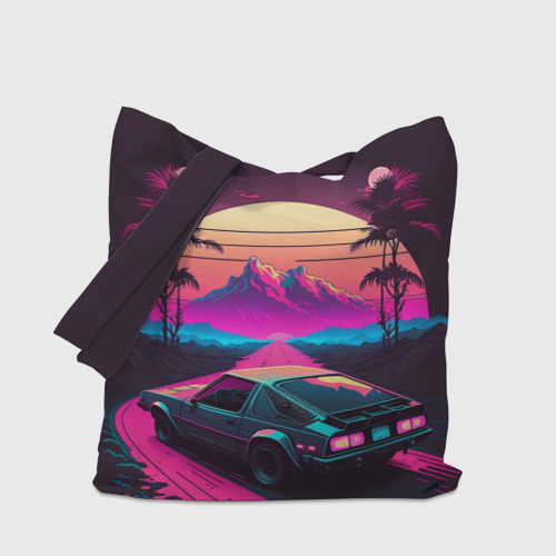 Шоппер 3D с принтом Synthwave car and mountains, вид сбоку #3