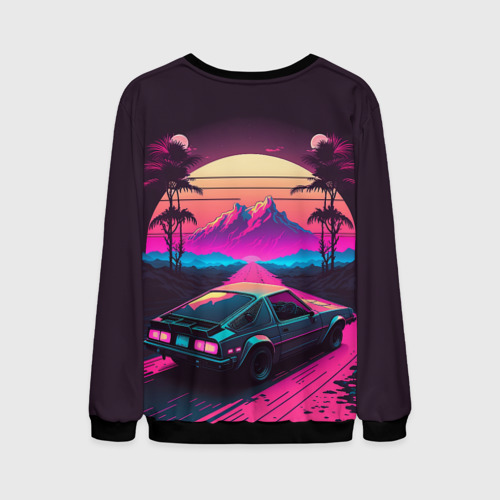 Мужской свитшот 3D Synthwave car and mountains, цвет черный - фото 2