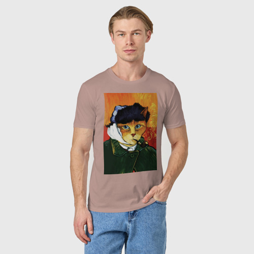 Мужская футболка хлопок с принтом Кот Ван Гога портрет с отрезанным ухом - пародия, фото на моделе #1