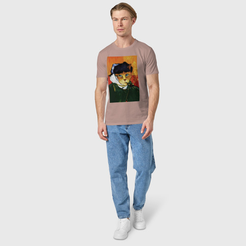 Мужская футболка хлопок с принтом Кот Ван Гога портрет с отрезанным ухом - пародия, вид сбоку #3