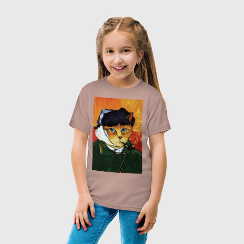 Детская футболка хлопок с принтом Кот Ван Гога портрет с отрезанным ухом - пародия, вид сбоку #3