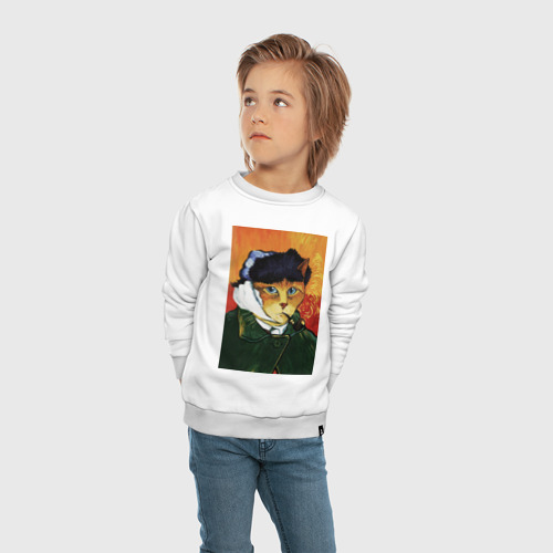 Детский свитшот хлопок с принтом Кот Ван Гога портрет с отрезанным ухом - пародия, вид сбоку #3