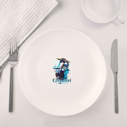 Набор: тарелка кружка с принтом Скарамучча Странник анемо для любого человека, вид спереди №4. Цвет основы: белый