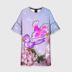 Две пташки на цветочном фоне – Детское платье 3D с принтом купить