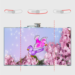 Фляга с принтом Две пташки на цветочном фоне для любого человека, вид спереди №5. Цвет основы: металл