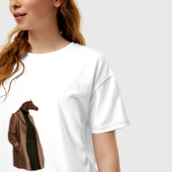 Женская футболка хлопок Oversize Конь в пальто - фото 2