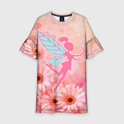Розовая фея на фоне розовых цветов – Детское платье 3D с принтом купить