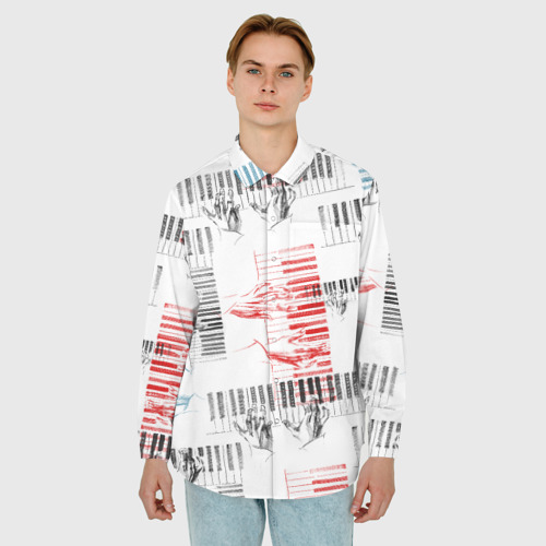 Мужская рубашка oversize 3D с принтом Играем джаз, фото на моделе #1