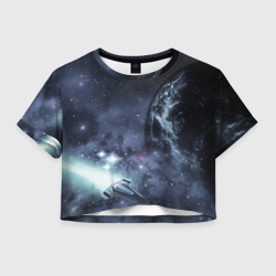 Космос, планета и корабль – Женская футболка Crop-top 3D с принтом купить