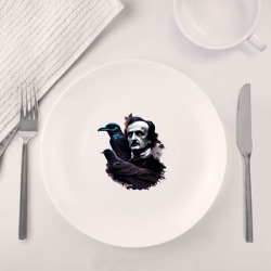 Набор: тарелка кружка с принтом Эдгар Аллан По для любого человека, вид спереди №4. Цвет основы: белый