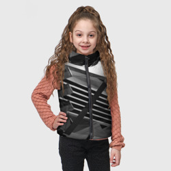 Жилет с принтом Жёсткий абстрактный серый и тёмно-серый металл для ребенка, вид на модели спереди №2. Цвет основы: черный