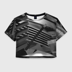 Жёсткий абстрактный серый и тёмно-серый металл – Женская футболка Crop-top 3D с принтом купить