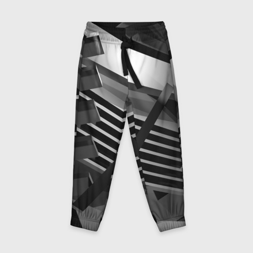 Детские брюки с принтом Жёсткий абстрактный серый и тёмно-серый металл, вид спереди №1