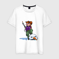 Мужская футболка хлопок Убийца Снеговиков - девушка с огнемётом