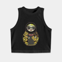 Женская укороченная майка-топ хлопок Современная матрешка с собачкой