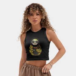 Женская укороченная майка-топ хлопок Современная матрешка с собачкой - фото 2