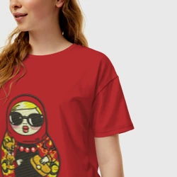 Женская футболка хлопок Oversize Современная матрешка с собачкой - фото 2