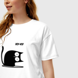 Женская футболка хлопок Oversize Куку Cat - фото 2