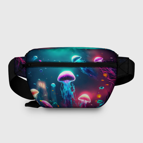 Поясная сумка 3D с принтом Светящиеся медузы, вид сзади #1
