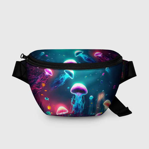Поясная сумка 3D с принтом Светящиеся медузы, вид спереди #2
