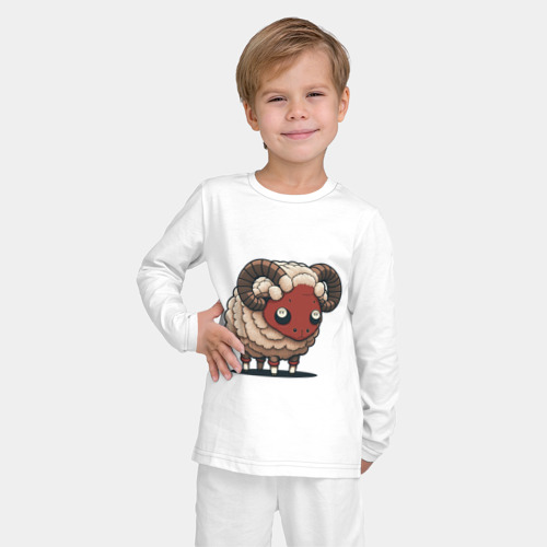 Детская пижама с лонгсливом хлопок Сюрреалистичный, кудрявый баран, цвет белый - фото 3