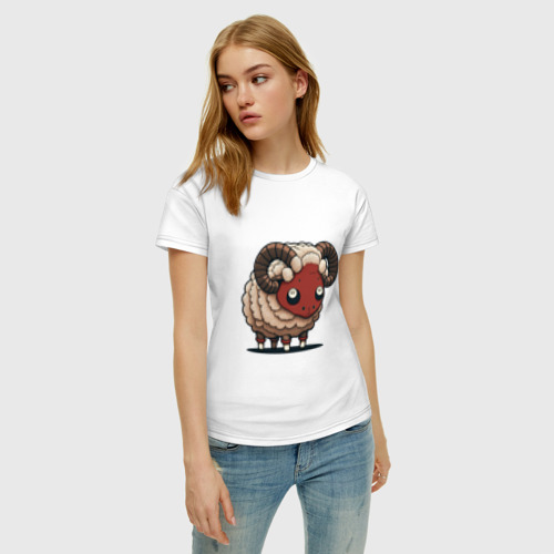 Женская футболка хлопок Сюрреалистичный, кудрявый баран, цвет белый - фото 3