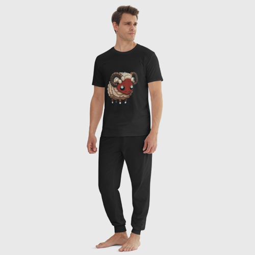 Мужская пижама хлопок Сюрреалистичный, кудрявый баран, цвет черный - фото 5