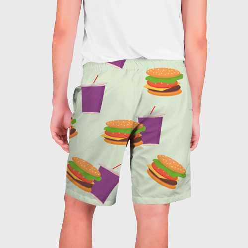 Мужские шорты 3D с принтом Бургер и стакан с напитком, вид сзади #1