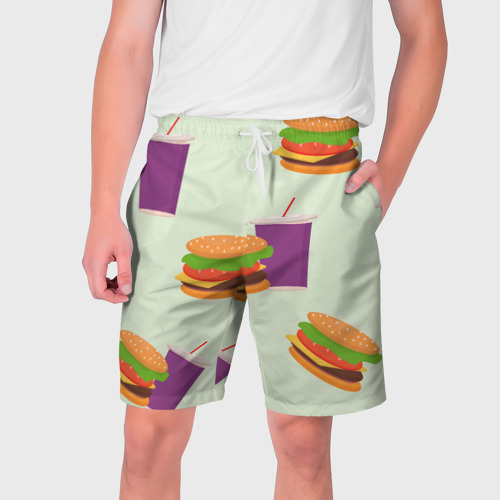 Мужские шорты 3D с принтом Бургер и стакан с напитком, вид спереди #2