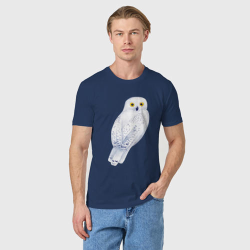 Мужская футболка хлопок с принтом Белая полярная сова, фото на моделе #1