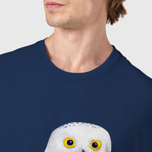 Мужская футболка хлопок с принтом Белая полярная сова, фото #4