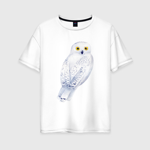 Женская футболка из хлопка оверсайз с принтом Белая полярная сова, вид спереди №1