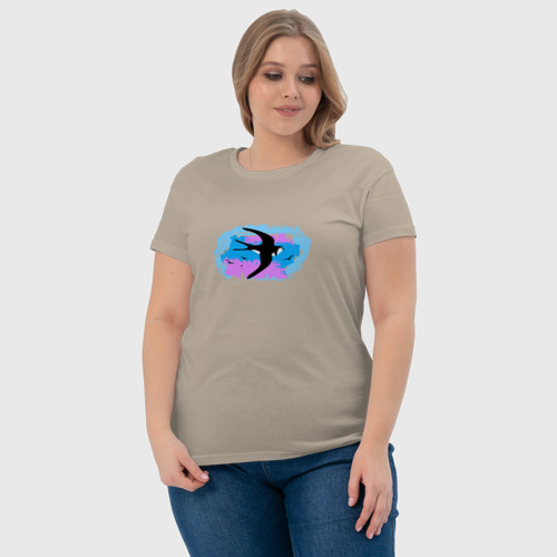 Женская футболка хлопок с принтом Ласточка в небе, фото #4
