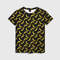 Женская футболка 3D Бананы паттерн на чёрном фоне