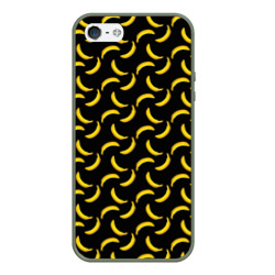 Чехол для iPhone 5/5S матовый Бананы паттерн на чёрном фоне