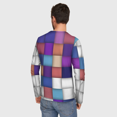 Мужской лонгслив 3D с принтом Геометрическое множество разноцветных квадратов, вид сзади #2