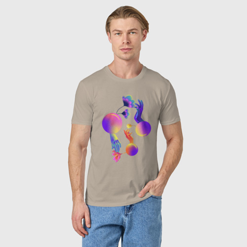 Мужская футболка хлопок с принтом Разные планеты рук и цветов, фото на моделе #1