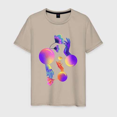 Мужская футболка хлопок с принтом Разные планеты рук и цветов, вид спереди #2
