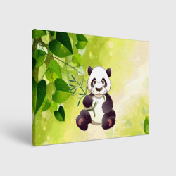 Холст прямоугольный Панда на фоне листьев