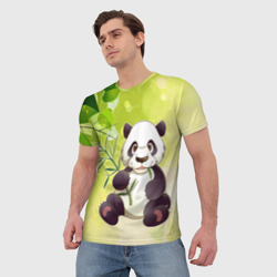 Мужская футболка 3D Панда на фоне листьев - фото 2